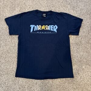 Thrasher Revista Graphic T-Shirt Navy Blue Large Skateboarding Mens Y2K